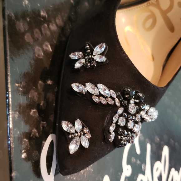 Sam Edelman NEW Stiletto Heel Dress Pump Jewel Embellished Gem Suede Leather🎉HP - Picture 8 of 11